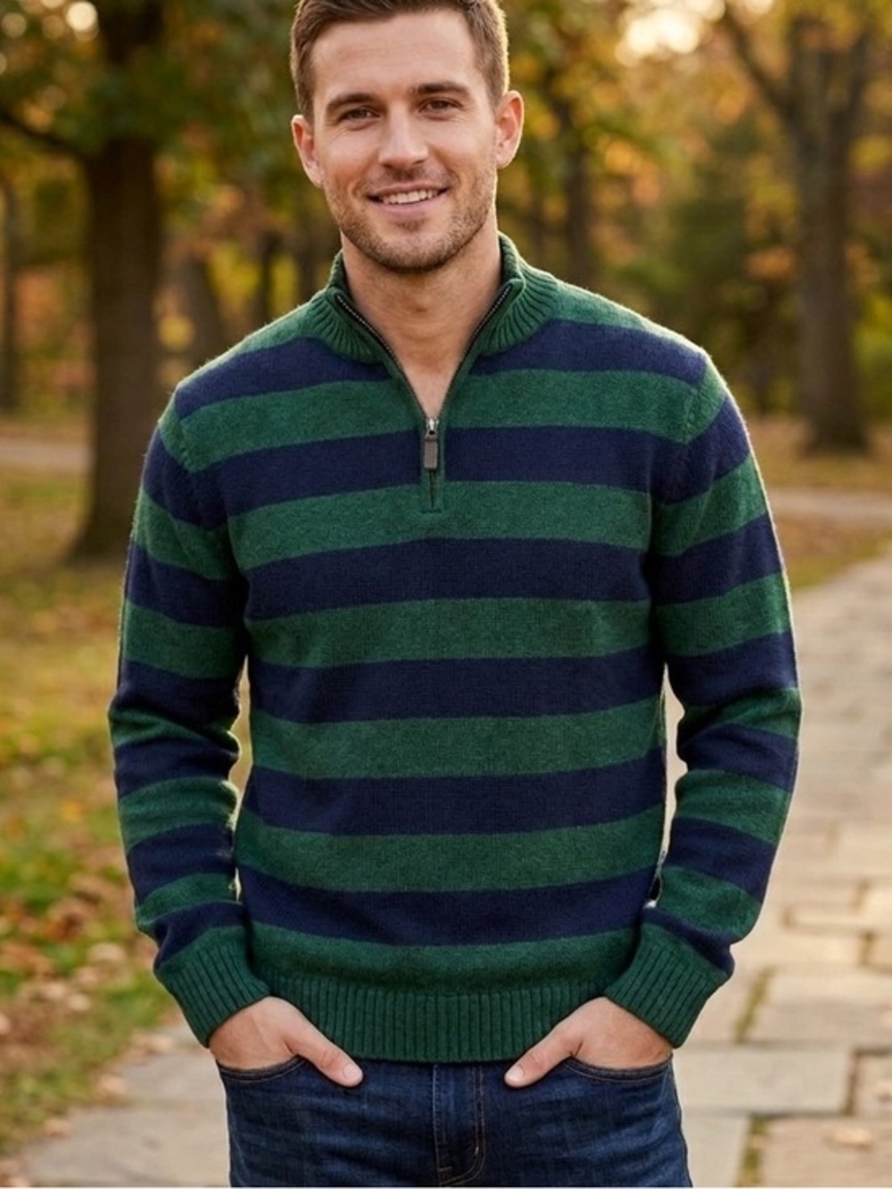 Chaps Mens 1/4 zip knit pullover stripe sweaters size XL